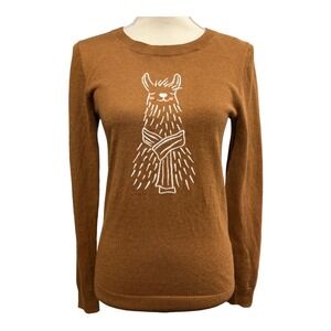 J Crew Brown Sweater Embroidered Alpaca Print Wool Blend Pullover Size XS Casual